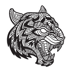 Hand drawn Tiger doodle side view for coloring