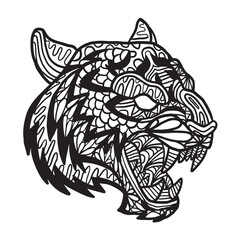 Hand drawn Tiger doodle side view for coloring