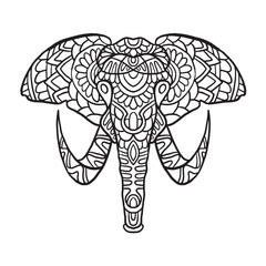 Hand drawn elephant ornament for coloring