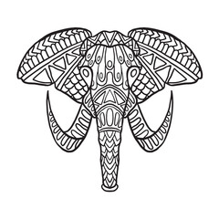 Hand drawn elephant ornament for coloring