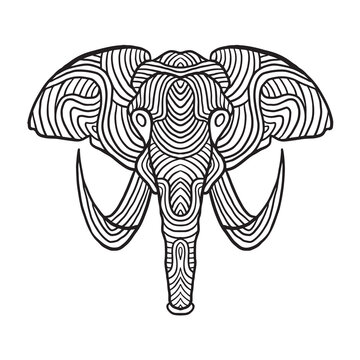 Hand drawn elephant ornament for coloring