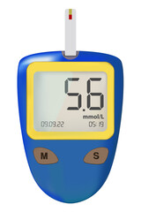 drawing of a blood glucose meter, glucometer. isolated on white.