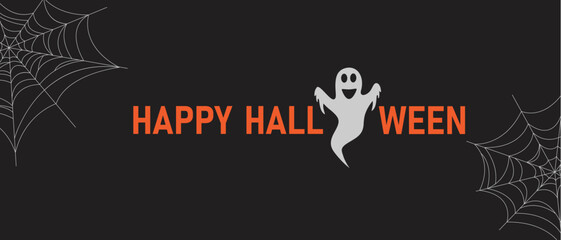 Gray halloween background with spider web and ghost. Festive background for Halloween design. Vector illustration