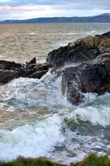 Rocks and waves at Corsewell Point near Stranraer Dumfries and Galloway in winter