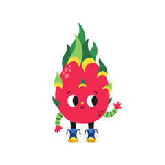 Cute cartoon dragon fruit (pitaya) illustration on a white background.