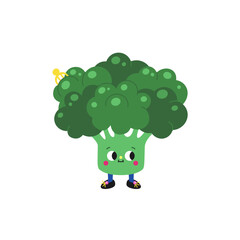 Cute cartoon broccoli illustration on a white background.