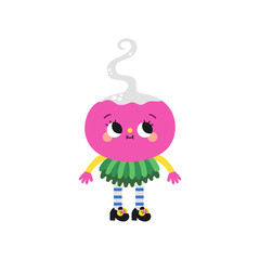 Cute cartoon radish in striped stockings illustration on a white background.