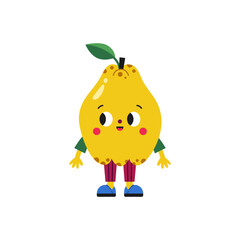 Cute cartoon quince illustration on a white background.