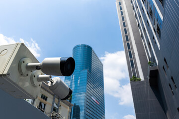 CCTV camera background with copy space. Outdoor CCTV watching camera for security and safety home from thief.