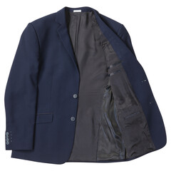 Men's jacket made of blue textured fabric, classic suit, on a white background, isolate