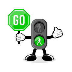 Pedestrian traffic light with red and green man icon set. Vector illustration, simple flat cartoon symbols.