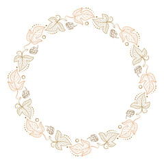 Beer hops leaves and cones frame. Vector botanical illustration.