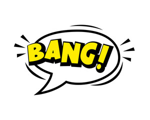 Bang comic speech bubble icon with cloud, rays. Pop art vector cartoon illustration in retro style. Design for comic book, poster, banner