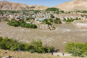 Fayzabad, overview of the town across the Kockcha River, Badakhshan Province, Northern Afghanistan