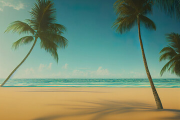Beautiful tropical ocean coast, palm trees, white sand, digital illustration, digital painting, cg artwork, realistic illustration, 3d render