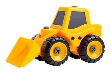 Obraz na płótnie Canvas Kids background. Cute colorful background. Tractor car toy yellow in cartoon style on yellow background 