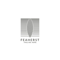 Abstract line feather logo design template flat vector illustration with frame emblem for premium branding. Elegant line symbol logotype in white background