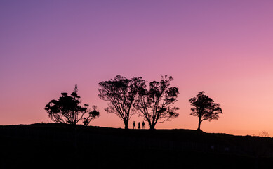 Silhouettes of 3 people enjoying the sunset