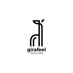 Giraffe Minimalist Line Logo Icon Design With Leaf Ear Template Flat Vector Illustration. Elegant Lines for Company Logos, Communities, mobile apps, environment