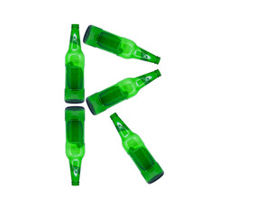 The letter R is made of glass bottles