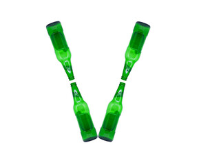 The letter V is made of glass bottles