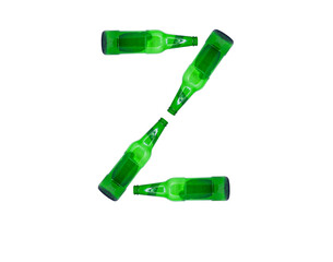 The letter Z is made of glass bottles