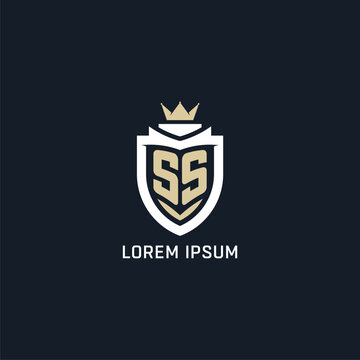 Initial letter SS shield and crown logo style, esport team logo design inspiration