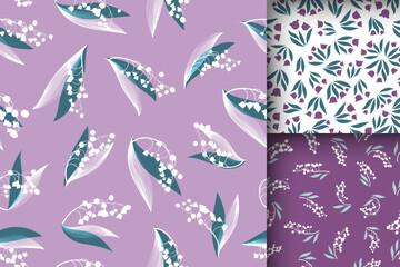 Spring Lily of the Valley. Bunch of Convallaria Majalis. Vintage Flower Textile Print. Lily of the Valley Seamless Pattern. Summer Leaves Decoration. Botanical Fabric. Lily of the Valley.