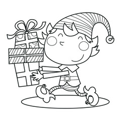  Funny elf boy  bring a lot of gifts, Christmas clipart
