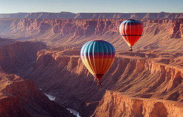 Fototapeta premium Hot air balloons flying over the canyon