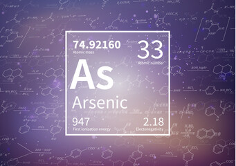 Arsenic chemical element with first ionization energy, atomic mass and electronegativity values on scientific background