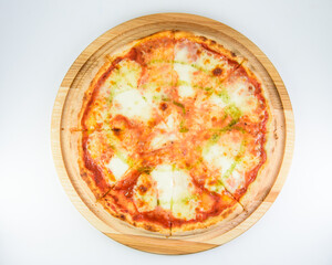 pizza on a wooden board