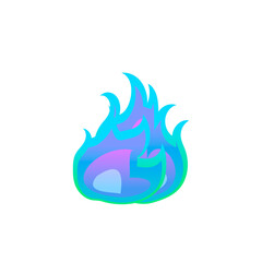 Cartoon gas fire flame, blue flaming element on white