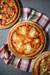 pizza on a wooden table