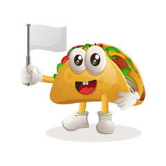 Cute taco waving white empty flag