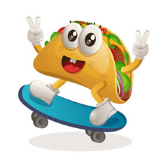 Cute taco mascot playing skateboard, skateboarding