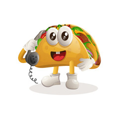 Cute taco mascot pick up the phone, answering phone calls
