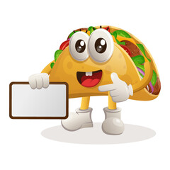Cute taco mascot holding billboards for sale, sign board