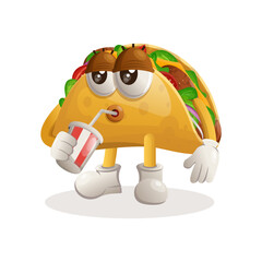 Cute taco mascot drinking soda, cola © Triyanto