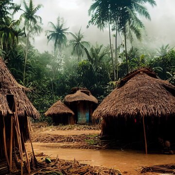 hut in tropical rainforest 