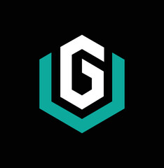 initial letter logo ug, gu, g inside u hexagon lowercase logo blue white