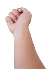  Male asian hand gestures isolated over the white background. Grab Thing with Two fingers Action.