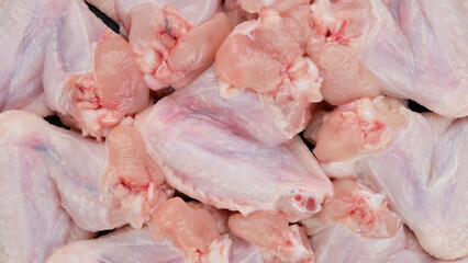 Raw chicken wings close up