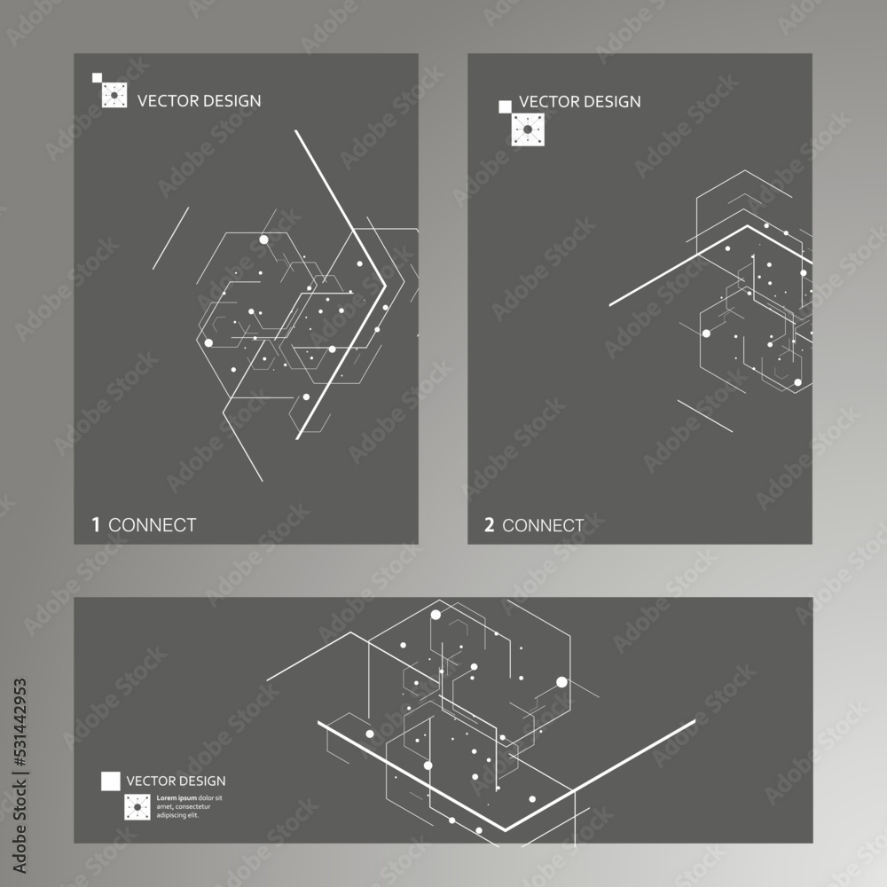 Aufkleber vector cover template design. white background with abstract hexagon pattern. atom technology design