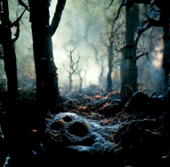 scary ghoul in forest at night Halloween background