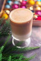 christmas drink cappuccino hot coffee New Year sweet dessert home holiday atmosphere meal food snack on the table copy space food background 