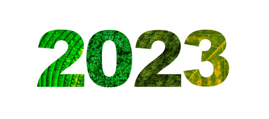 Jahreszahl 2023 mit grünem Naturmuster