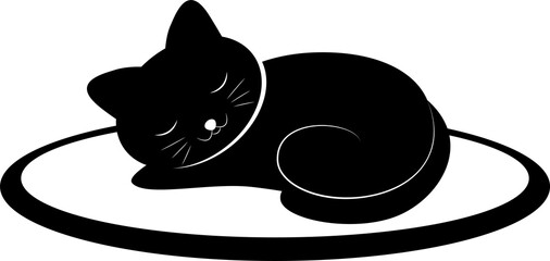 Cute kitten sleeping on the mat. Black and white illustration