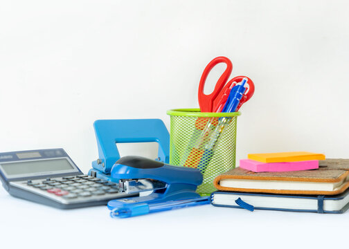 chool and office stationary isolate on white background..