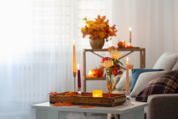 beautiful autumnal decor in home white interior